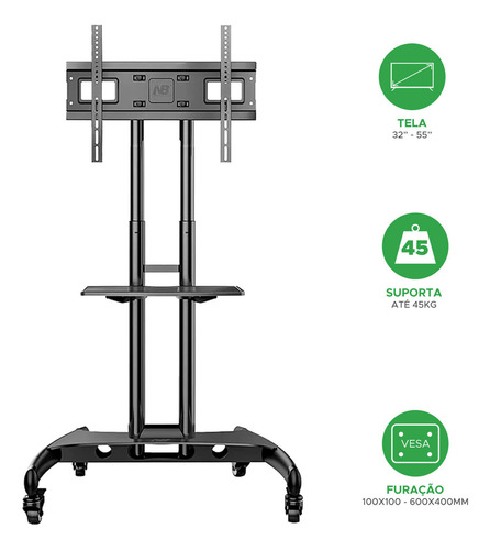 Suporte North Bayou AVA1500-60-1P de chão para TV/Monitor de 32" até 75" preto
