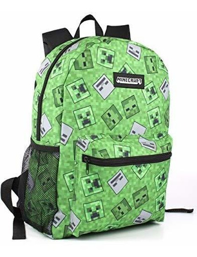 Imagen 4 de 6 de Minecraft Mochila Creeper Juego De Mochila Escolar Verde De