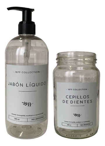 Set Dispenser Jabon Liquido Pet +frasco Cepillos De Diente