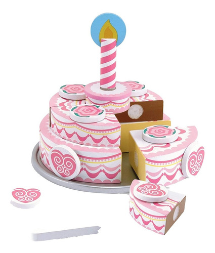 Melissa & Doug Juguete Cortar Pastel Fiesta Comida Madera