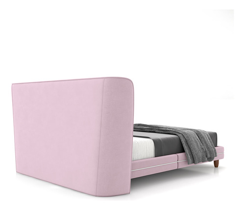 Cama Com Cabeceira Casal Pés Madeira Veludo Rosê
