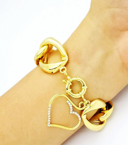 Pulseira Feminina Com Pingente Coração Banhada A Ouro 4621b