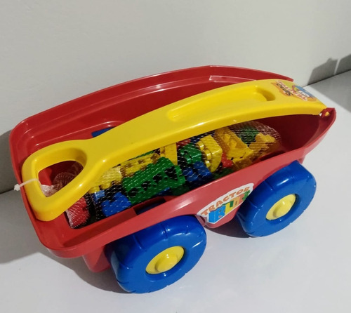 Carrinho Infantil Tractor Meninio Block Puxador 60 Peças