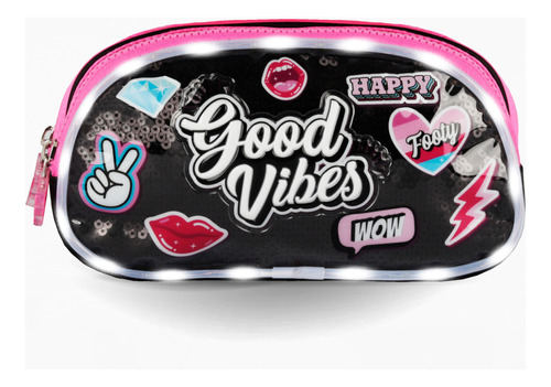 Cartuchera Escolar Con Luces Lentejuelas Good Vibes Footy 