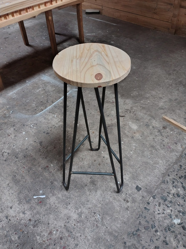 Banqueta/taburete De Hierro Y Madera Sin Respaldo Mate Negro