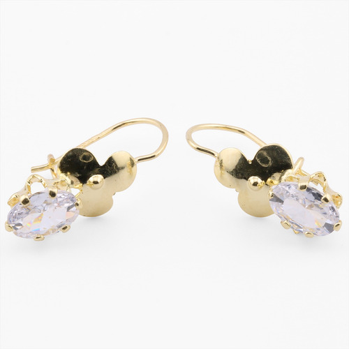 Aretes Lujo Oro Sólido 10k Flor Trébol Suerte Zirconias Aida