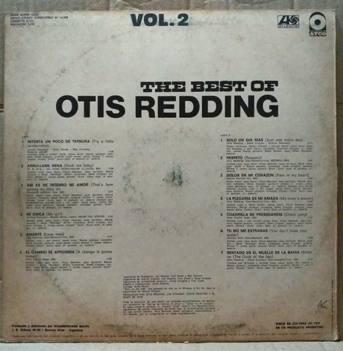 Otis Redding - The Best Of Vol.2 - Lp Año 1977 - Funk Soul (Usado)
