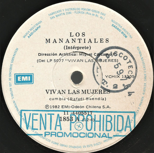 Los Manantiales / Vivan Las Mujeres - Simple Vinilo Promo