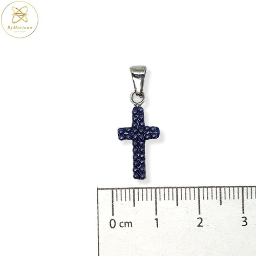 Imagen 4 de 5 de Dije Acero Quirurgico Cardinal Cruz Detalles Azules 10x20 Mm