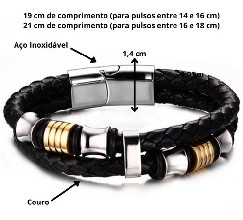 Imagem 5 de 5 de Pulseira Masculina Bracelete Em Couro E Aço Inox