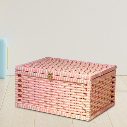 Cesta De Armazenamento Com Tampa Organizadora Caixa Rosa