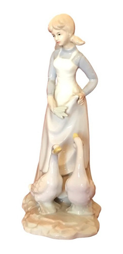 Figura Mujer Con 2 Gansos Porcelana  Kato Kogei Simil Lladro
