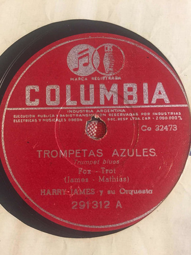 Disco De Pasta Harry James 291312 Columbia 78 Rpm