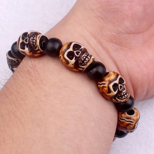 Pulsera Cráneo Calavera Punk Rock Gótica Plástico Marrón 8.5 Cm 16 Cm