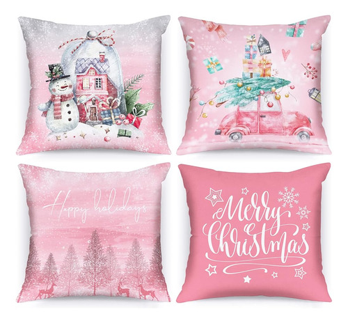 Lanpn Blanco Y Rosa Cubiertas De Almohada De Navidad 16x16 J