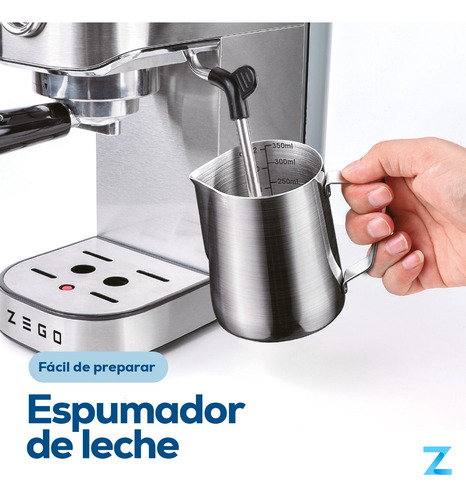 Cafetera Zego Espresso Doble Taza Vaporizador 1l 1350w 20bar Color Plateado ZC1350S