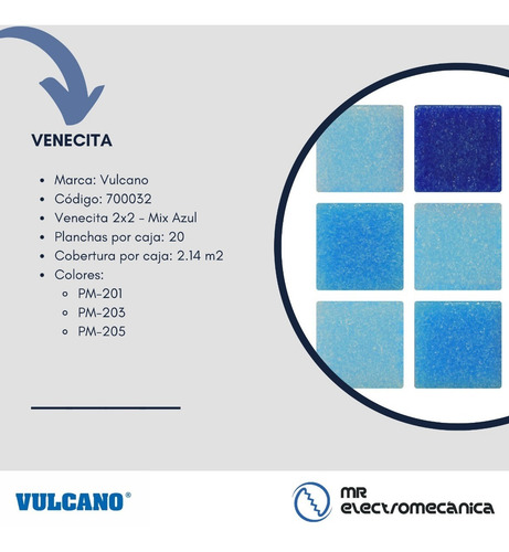 Imagen 3 de 10 de Venecita Pileta Vulcano Mix Azul - 2x2 Cm. - Precio Por Caja