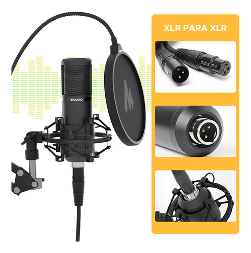 4x Microfone Cond. Maono Au-pm320s C/ Suporte E Filtro Pop