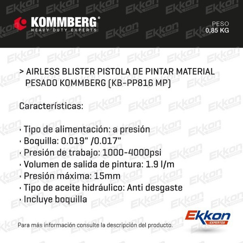 Imagen 3 de 9 de Pistola Para Pintar Airless 816 Kommberg Sistema Airmix