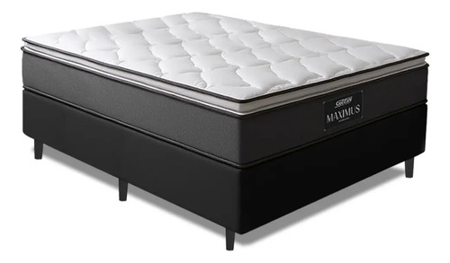Cama Box Casal Colchão Gazin Molas Ensacadas Pillow Maximus Cinza e Preto 138x188x62cm