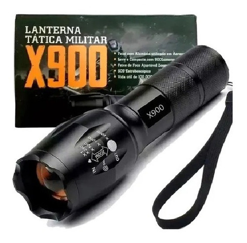 5 Lanterna Tática Militar X900 Zoom Recarregável Atacado Cor da lanterna Preto Cor da luz Branco