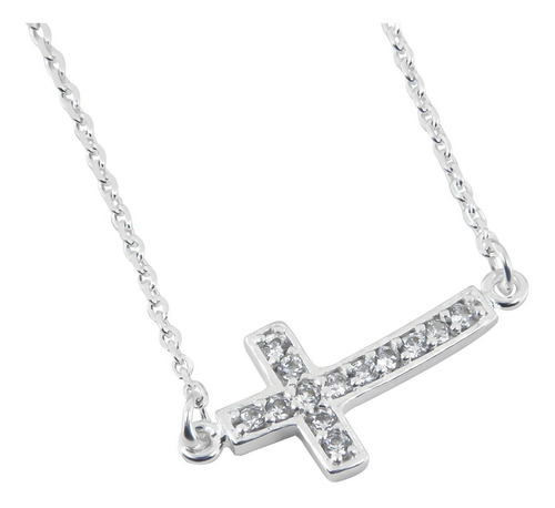 Cadena De Plata 925 Con Dije De Cruz Collar Mujer Brillante Color Plateado