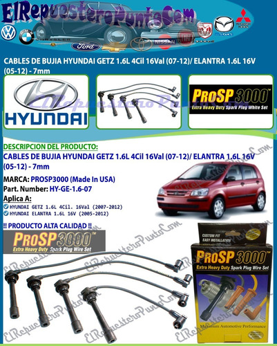 Cables Bujia Hyundai Getz 1.6l 16v Elantra 1.6l 16v - 7mm