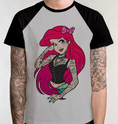 Camiseta Raglan Princesas Tattoo Camisa Blusa Unissex