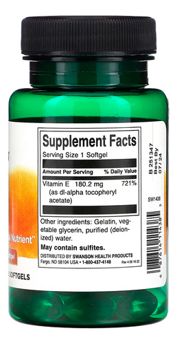 Vitamina E-400 180.2mg Swanson 60 Sgels Sabor N/a