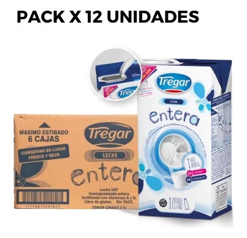 Leche Entera Larga Vida Tregar X 12 Unidades