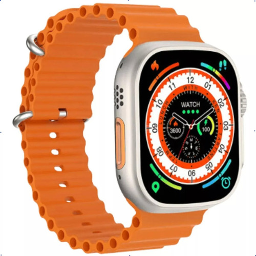 Smartwatch Smartlance w28 w28 pro Sport 195mm caixa 45mm de  abs  prateada, pulseira  laranja Smartwatch