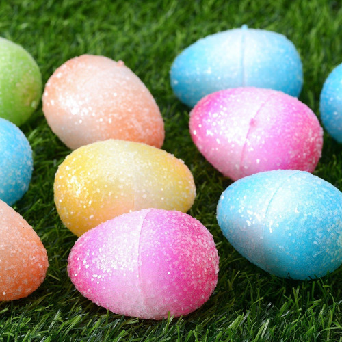 12 Huevos Plástico Para Rellenar Pascua Escarchado Brillitos