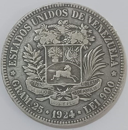 5 Bolívares 1924 (fuerte De Plata)