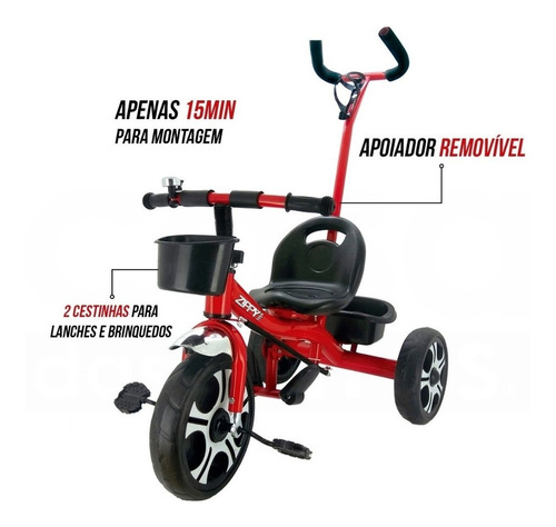 Triciclo Infantil Com Apoiador Vermelho 7632 - Zippy Toys