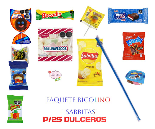 Paquete Ricolino Para 25 Dulceros Con Sabritas Sal