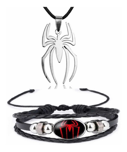 Spiderman Hombre Araña Collar Y Pulsera Cuero Trenzada Juego