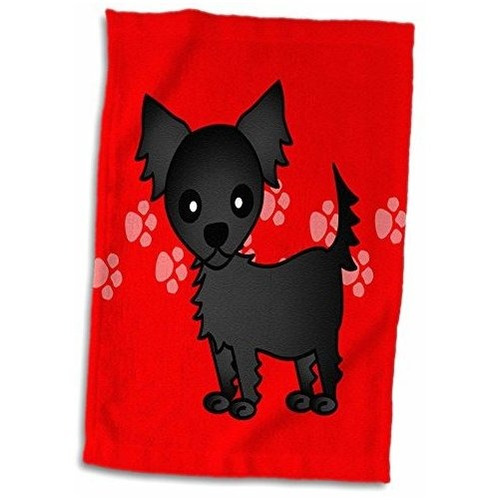 3d Rosa Lindo Negro Chihuahua De Pelo Largo Rojo Con Huellas