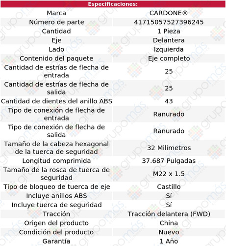 1 Flecha Homocinética Delantera Izq Eclipse L4 2.4l 96 Al 99