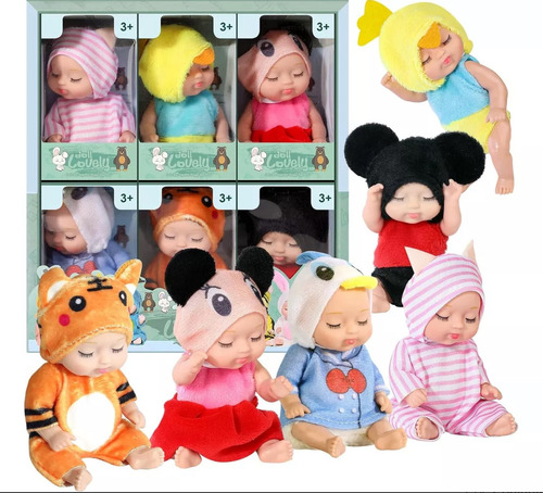 Kit Com 6 Mini Bonecas Pijama Bebe Reborn Infantil Presentes