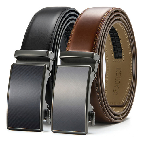 Cinturones Hombre Cuero Hebilla Automática Cinto Caballero Color Negro Y Marrón Diseño De La Tela Lisa Talla 115
