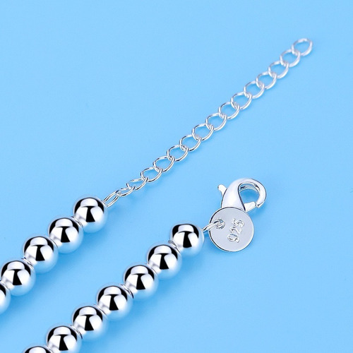 Imagen 5 de 5 de Pulsera Mujer Plata Dije Corazón Azul Amor Brazalete 20 Cm