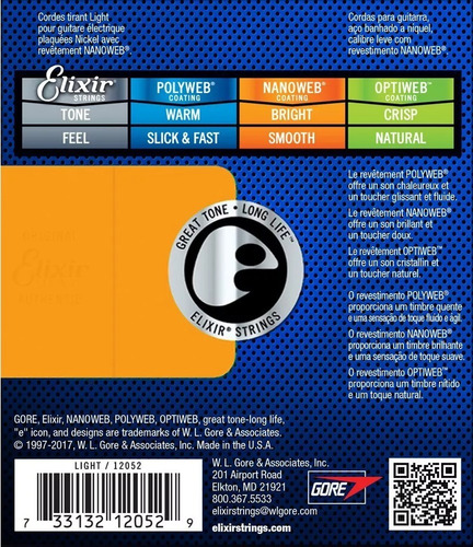 Imagem 2 de 3 de Encordoamento Elixir Cordas 0.9 Super Light Nanoweb Guitarra
