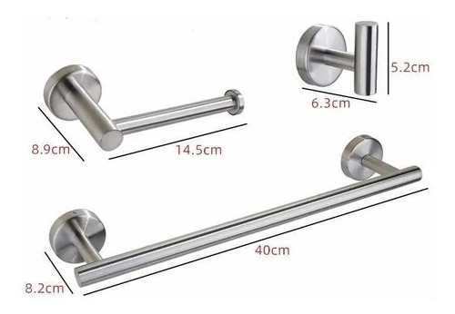 Imagen 2 de 5 de Set Kit 3 Accesorios Baño Acero Inoxidable Perchero Toallero