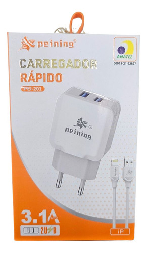 Carregador Celular Rápido 3.1 Fonte 2 Portas Usb Cabo Tipo C Cor Branco
