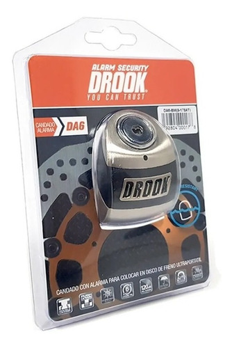 Imagen 4 de 8 de Traba Disco Con Alarma Acero 6mm Drook Resistente Al Agua