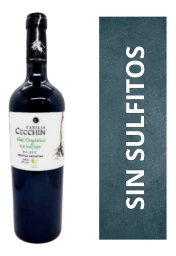 Imagen 1 de 10 de Vino Orgánico Malbec Familia Cecchin X 750 Cc - Sin Sulfitos