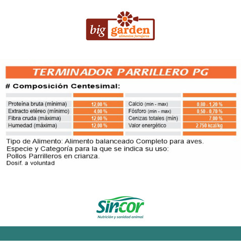 Alimento Terminador Parrillero Sincor Big Garden De 25kg