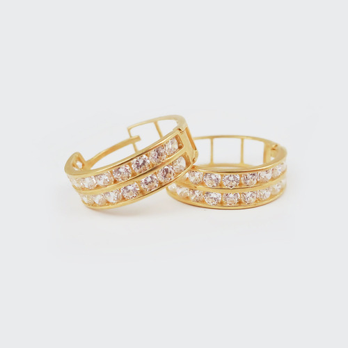 Amor Eterno - Arracadas Huggie Doble Dahlia / Aretes Oro 10k