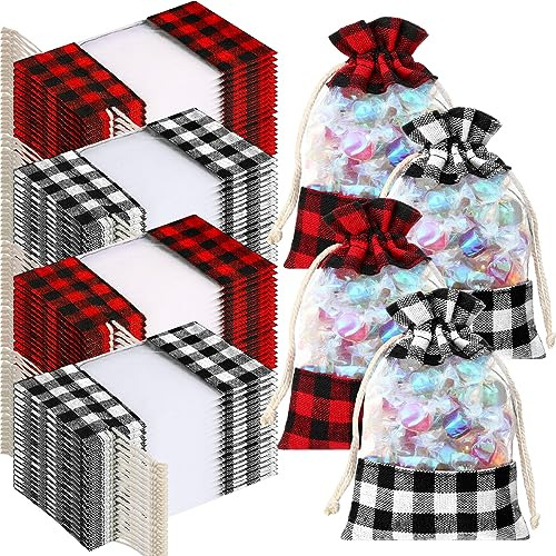 100 Pack Christmas Bags With Drawstring 4 X 6 In Buffal...
