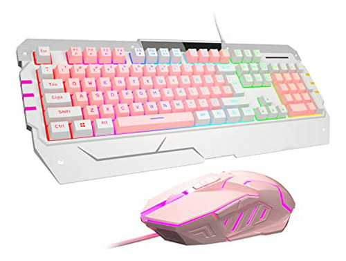 Combo Teclado Y Ratón Gaming Rgb Blanco/rosa  Gt817 